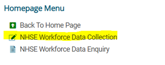 Compass- NHSE Workforce folder - NHSE Workforce Data Collection highlighted