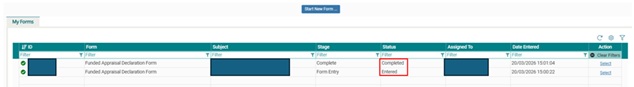 Previously submitted forms on funded appraisal form