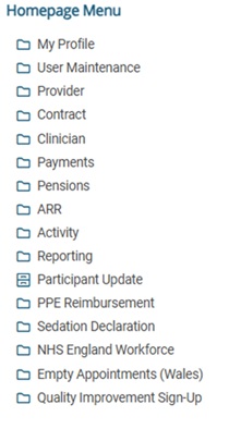 Homepage menu