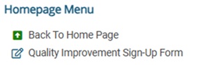 Showing Quality Improvement sign up form on Homepage menu