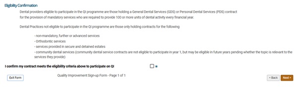 showing eligibility confirmation box